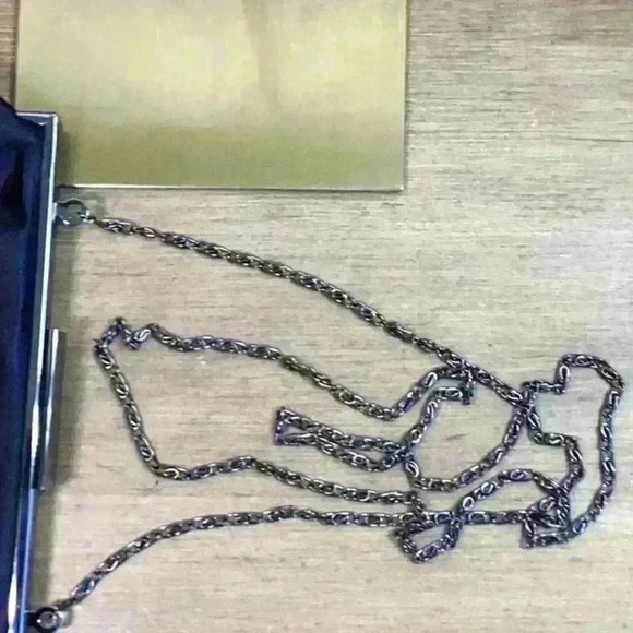 Black and Gunmetal Clutch with Removable Metal Chain Strap - Picture 7 of 7